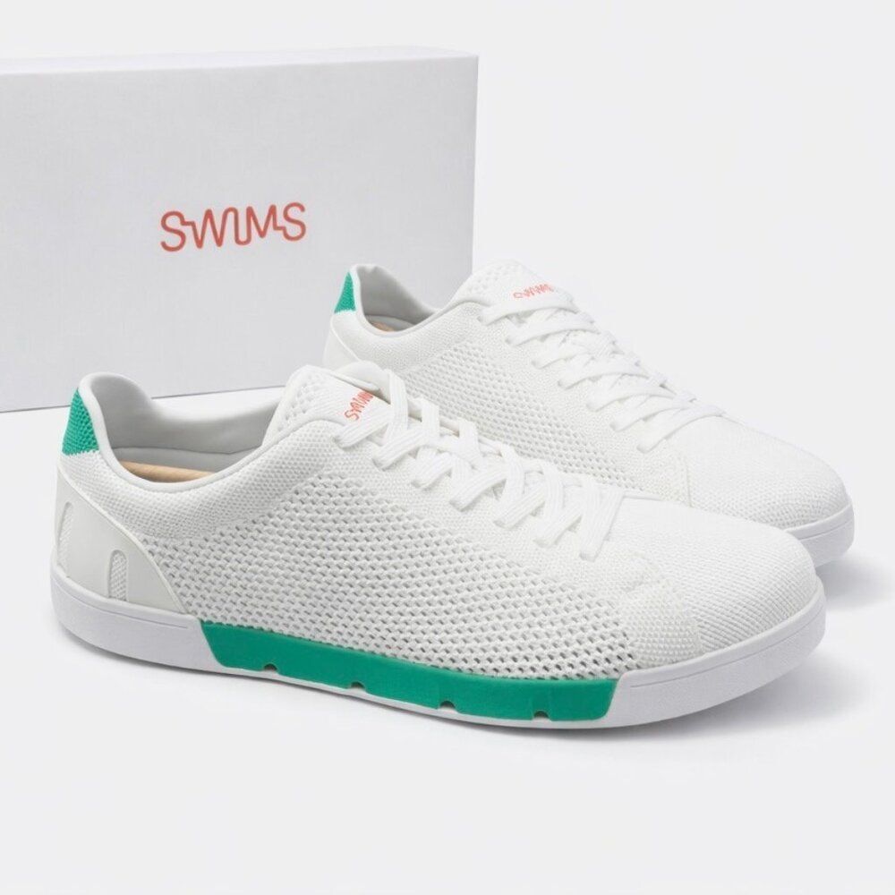 SWIMS Breeze Tennis Knit Sneakers Mens 11.5 White Green Breathable Mesh New - Picture 2 of 10